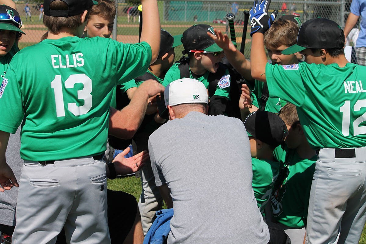 Lakeside Little League Dragons team huddle