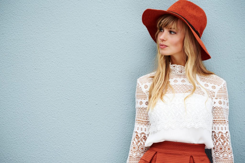 Fashionable young woman posting for Instagram photo in Granite Bay, California