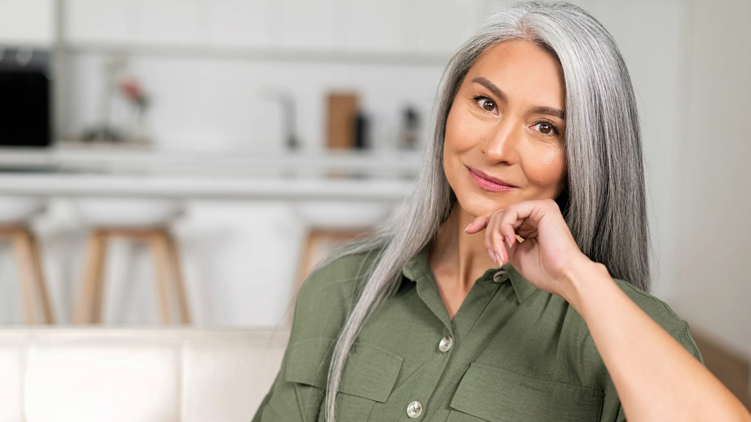 mature woman's face with rested look