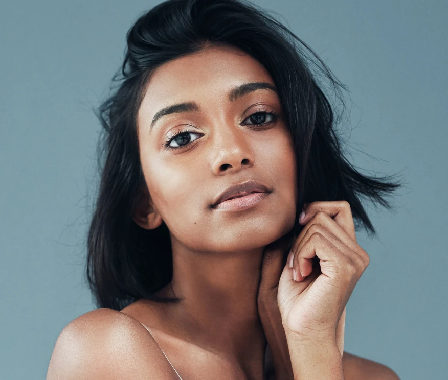 close up of confident young woman's face