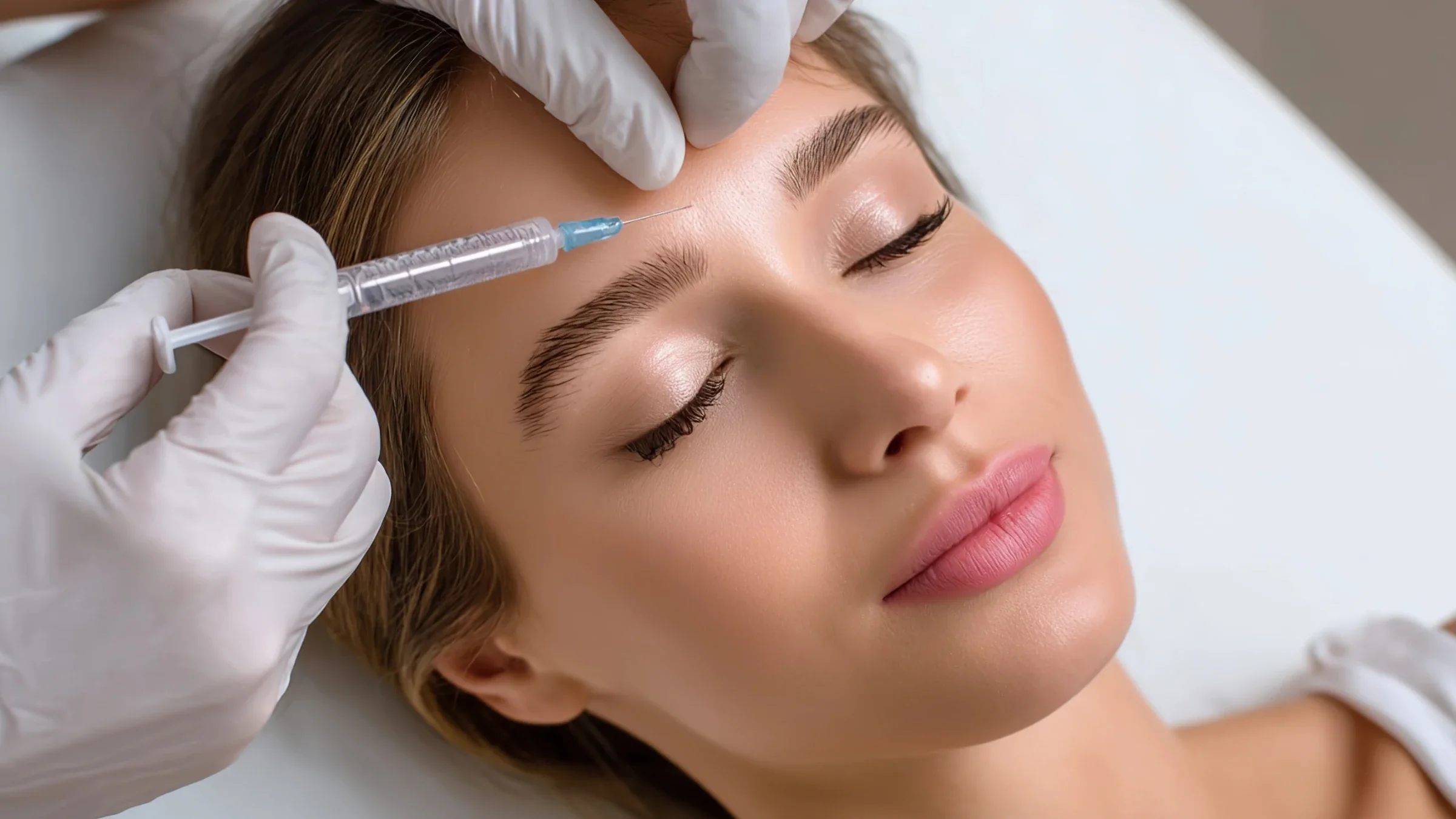 woman treating wrinkles with neurotoxin injections