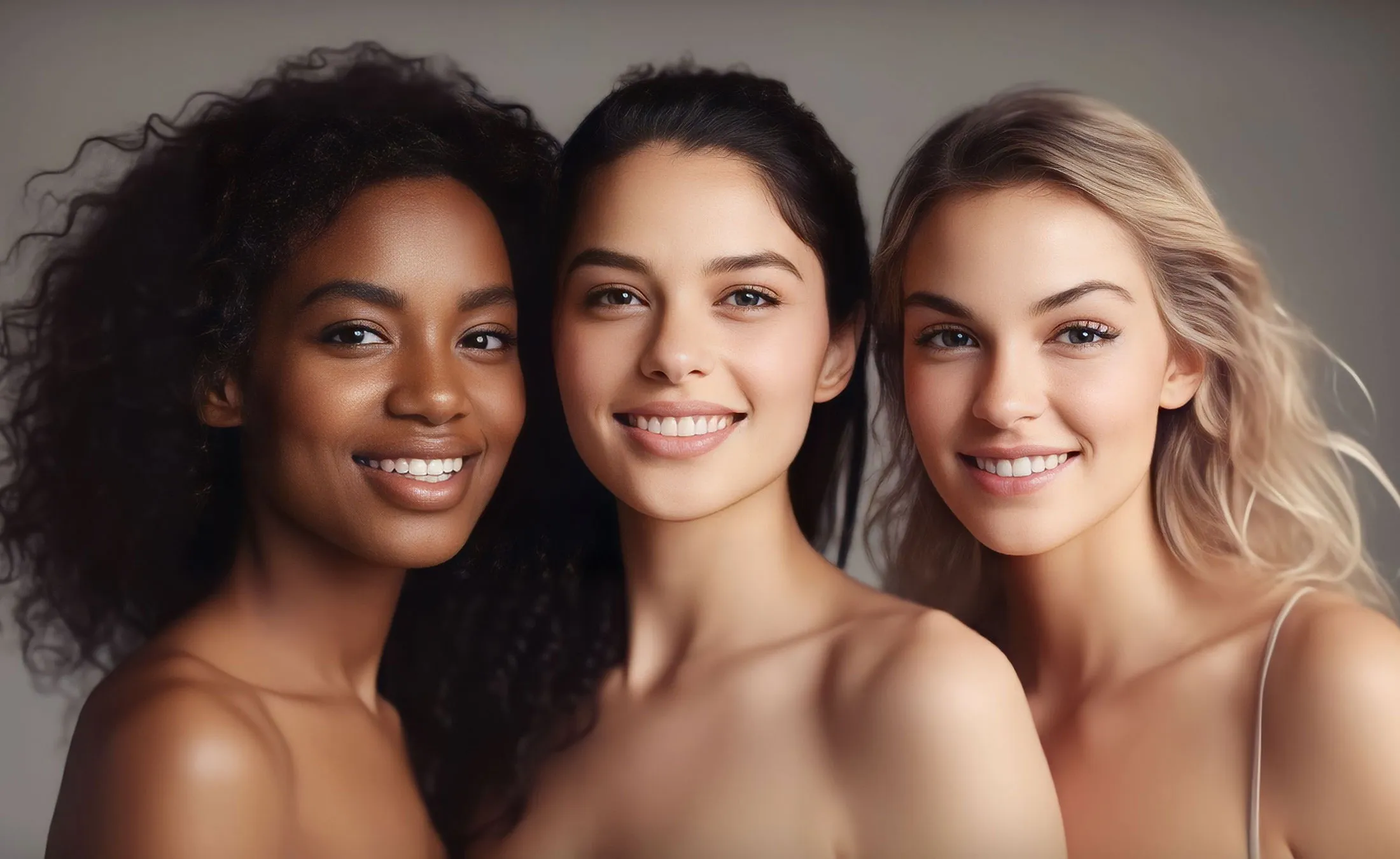 A diverse group of beautiful women with natural beauty and glowing smooth skin