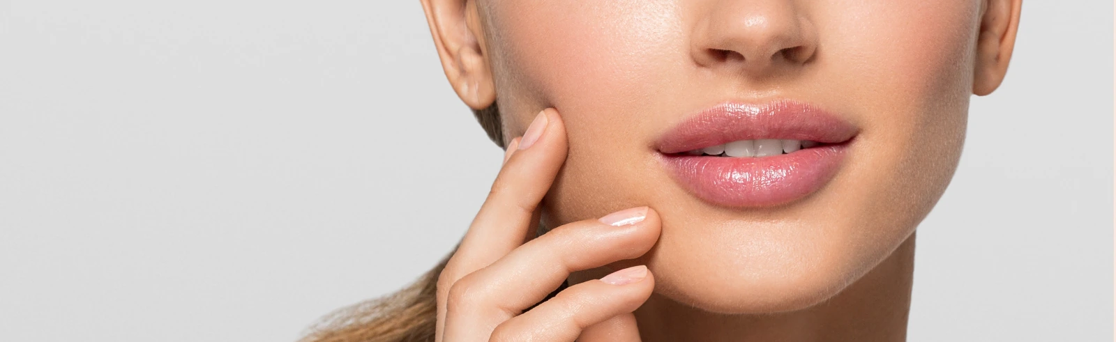 close-up of woman with symmetrical lips