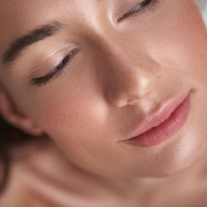 close-up of woman's face with full lips