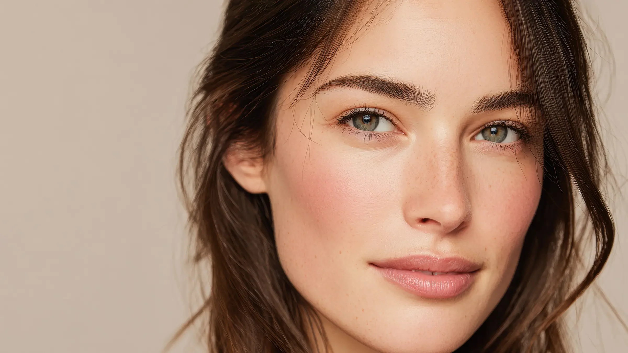 close up woman's face beautiful facial features