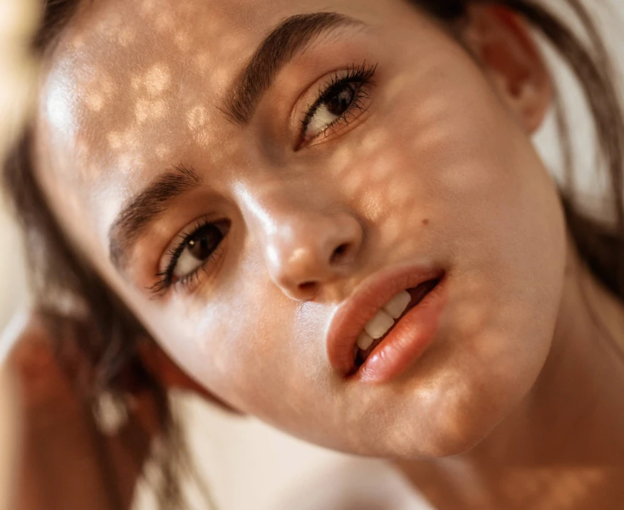 young beautiful woman face up close