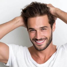 confident young man with smooth and radiant skin