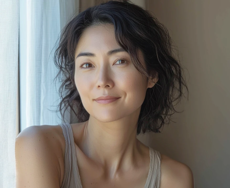 mature woman with beautiful, wrinkle-free skin