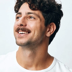 young happy man side profile