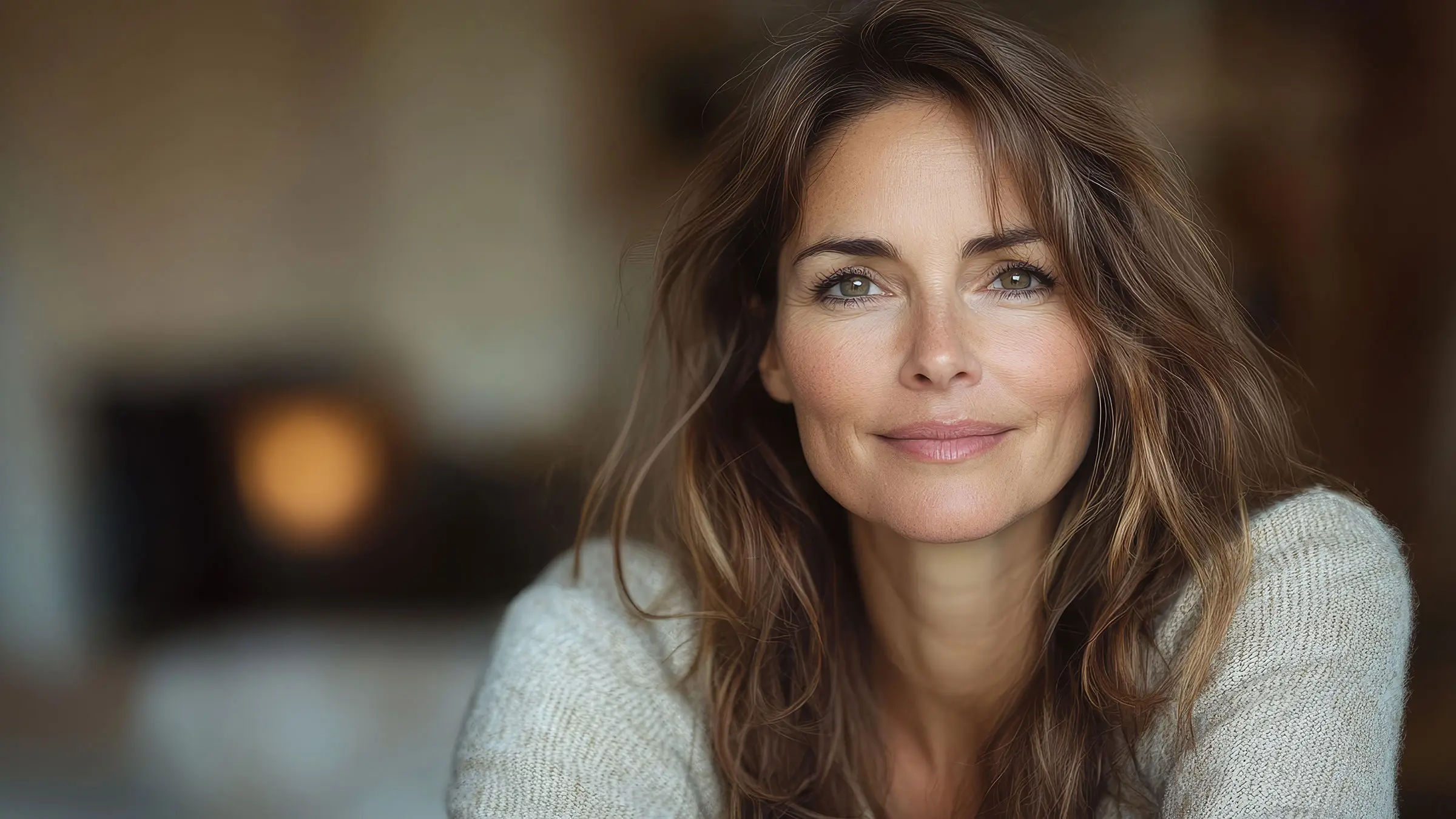 Beautiful woman in sweater looking at the camera