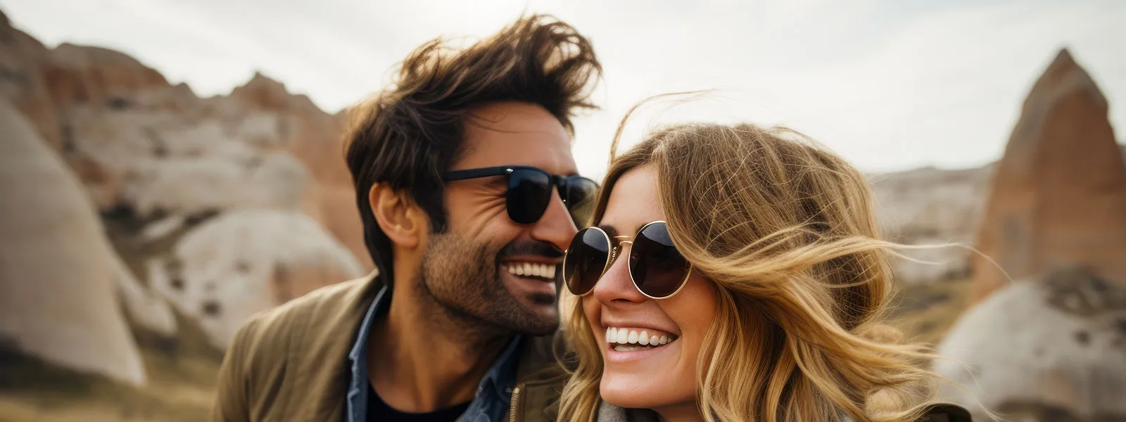 attractive couple with good hair outdoors