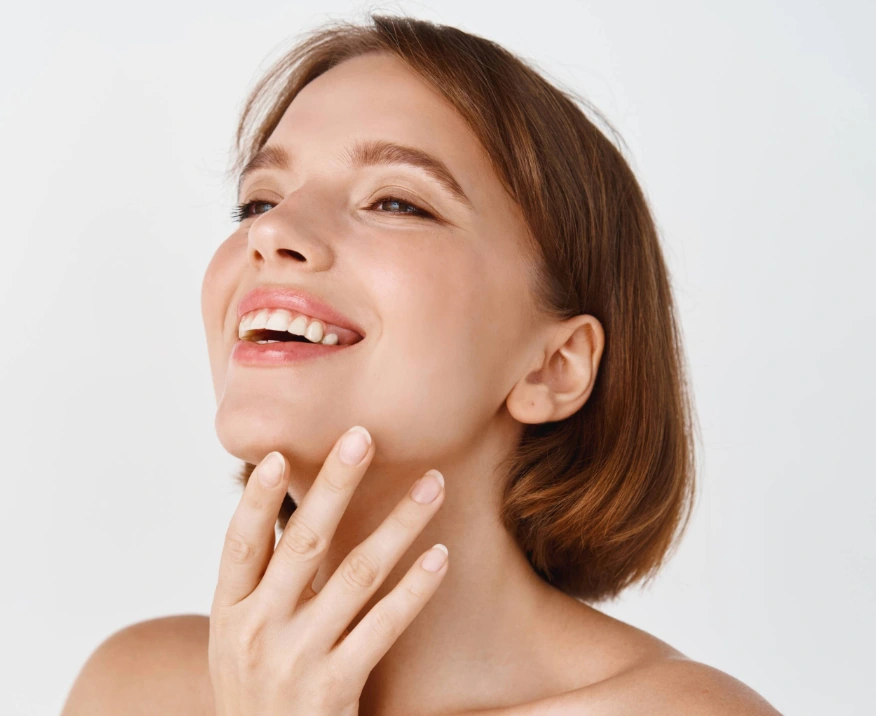 joyful woman with flawless skin