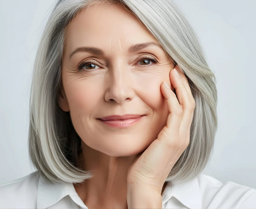 mature woman touching face