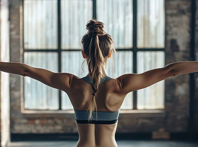 Woman's back with her arms outstretched
