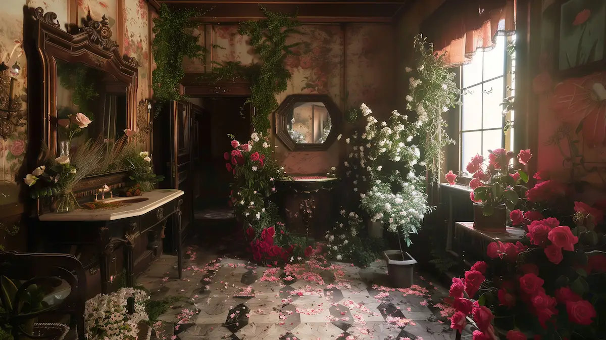 vintage room filled with beautiful roses